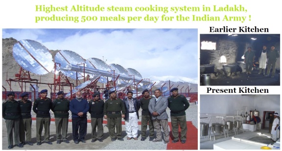 Shri Deepak Gadhia with Army Officers at one of his project site - "The Highest Altitude Solar Steam Base Cooking system in Ladakh, India"